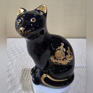 Vintage 8" Large Cobalt Blue LIMOGES Castel France Seated Cat Courting Couple